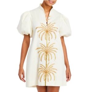 Mestiza New York Elliana Poplin Palm Tree Embroidery Mandarian Collar Short Puff